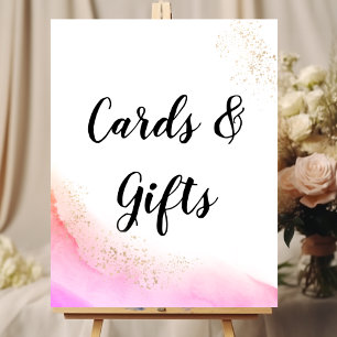 Abstract Watercolor Pink Brush Strokes & Gold   Poster