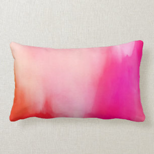 Abstract Watercolor Pink Coral Orange Colourful Lumbar Cushion