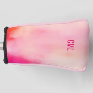 Abstract Watercolor Pink Coral Orange Monogram Golf Head Cover