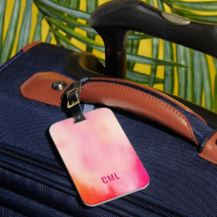 Abstract Watercolor Pink Coral Orange Monogram  Luggage Tag