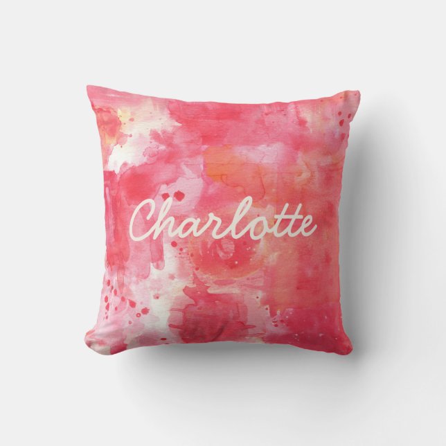 Abstract Watercolor Pink Custom Name Cushion (Front)