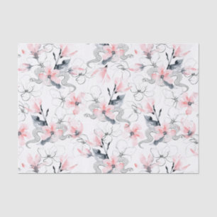 Abstract Watercolor Pink Dogwood Flowers & Snakes Tissue Paper