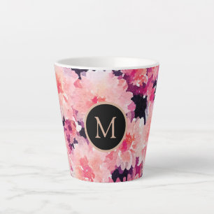 Abstract watercolor pink floral monogram latte mug