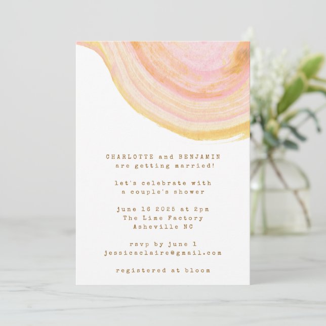 Abstract Watercolor Pink Swirl Couples Shower Invitation (Standing Front)
