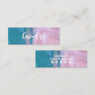 Abstract Watercolor Pink Teal Custom Social Icons Mini Business Card