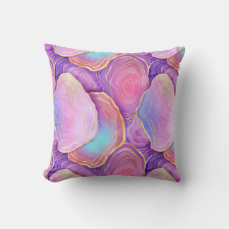 Abstract watercolor pink teal gold lavender agate cushion