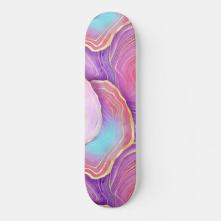 Abstract watercolor pink teal gold lavender agate skateboard