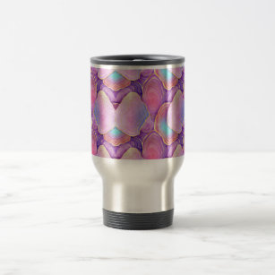 Abstract watercolor pink teal gold lavender agate travel mug