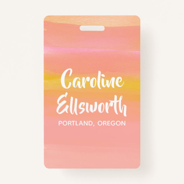 Abstract Watercolor Pink Yellow Personalised ID Badge (Front)