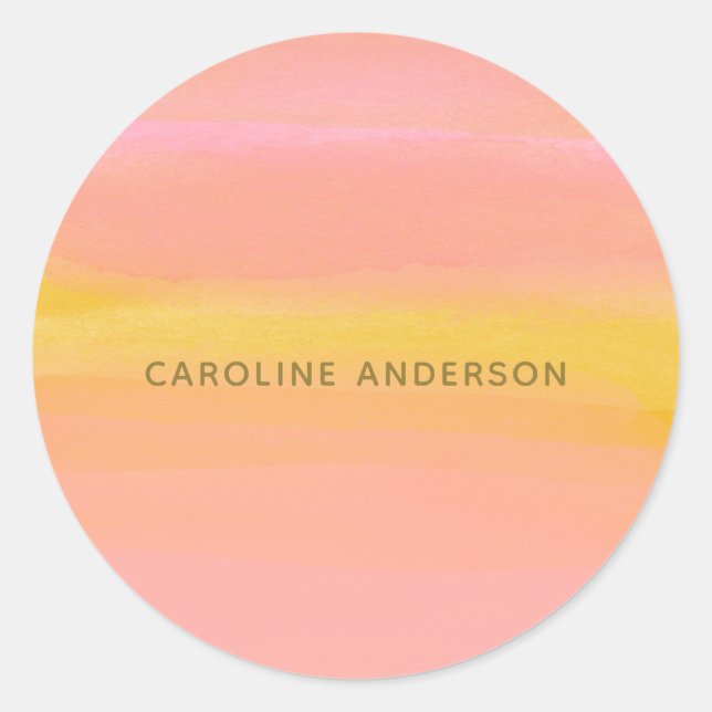 Abstract Watercolor Pink Yellow Stripes Custom Classic Round Sticker (Front)