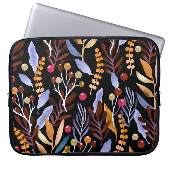 Abstract Watercolor Plants Herbs Pattern Laptop Sleeve (Front)