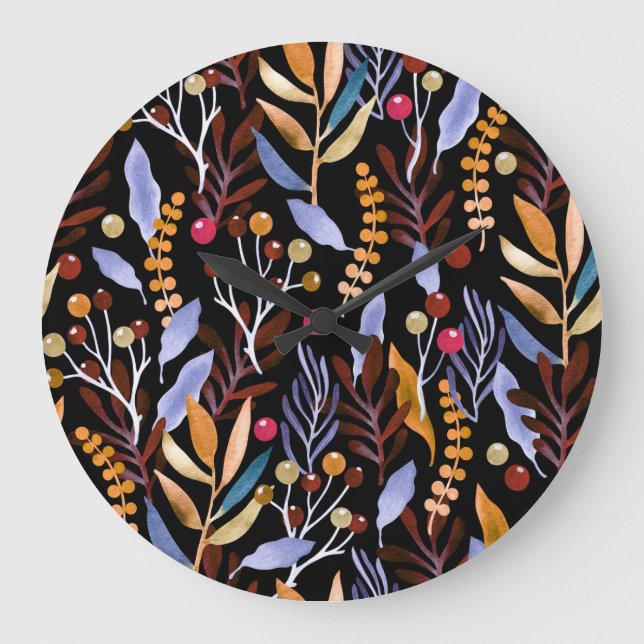 Abstract Watercolor Plants Herbs Pattern Large Clock (Front)