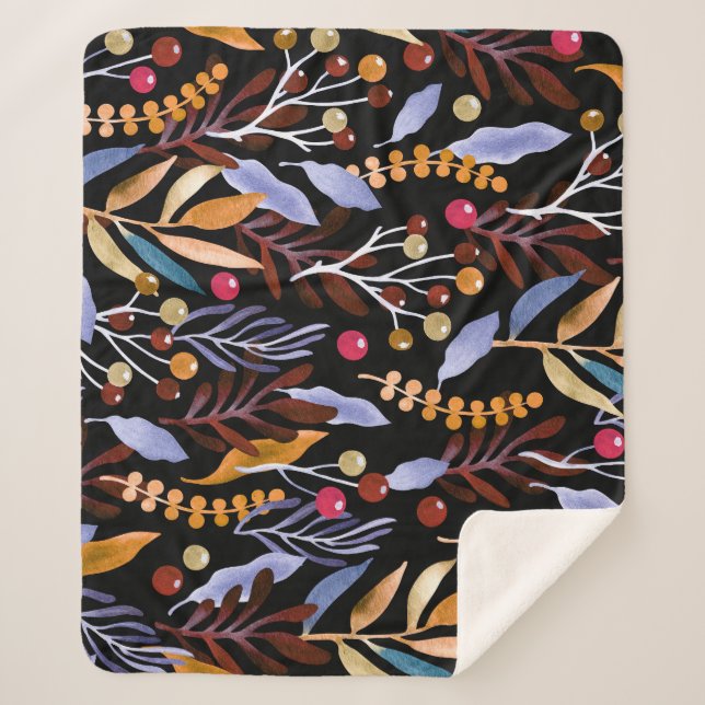Abstract Watercolor Plants Herbs Pattern Sherpa Blanket (Front)