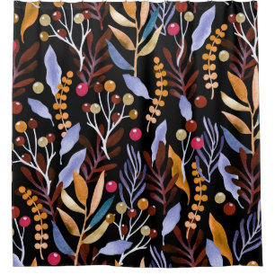 Abstract Watercolor Plants Herbs Pattern Shower Curtain