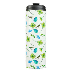 Abstract watercolor plants seamless pattern thermal tumbler
