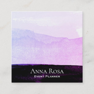 *~* Abstract Watercolor Purple Black Lavender Pink Square Business Card
