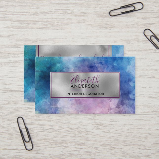 Abstract Watercolor Purple Fashion Trendy Modern Business Card (Front/Back In Situ)