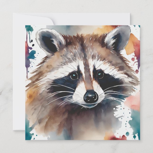 Abstract Watercolor Racoon Face  Card (Front)