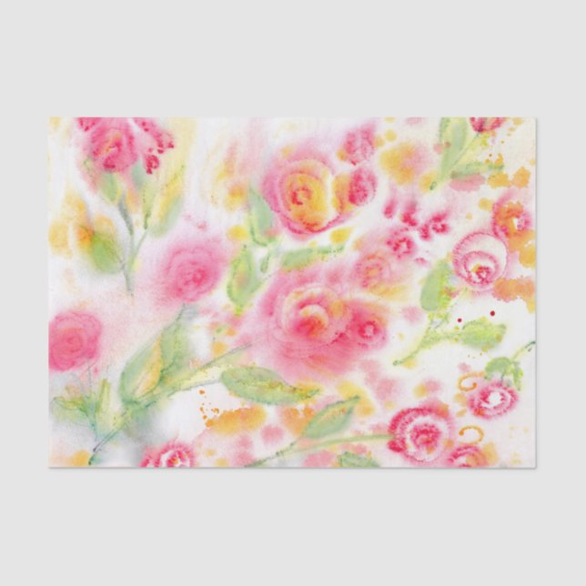 Abstract Watercolor Roses Tissue Paper (Front)
