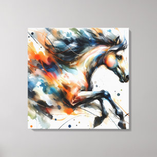 Abstract Watercolor Running Horse Canvas Print