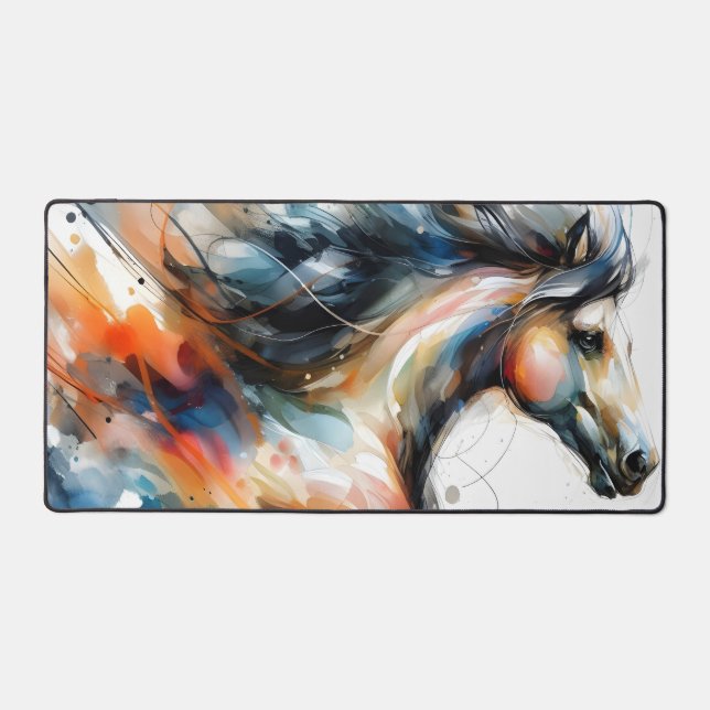 Abstract Watercolor Running Horse Desk Mat (Front)