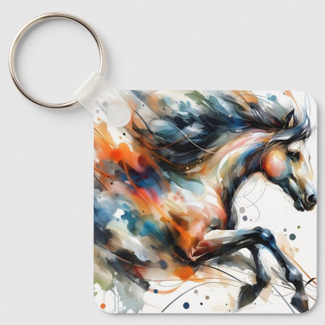 Abstract Watercolor Running Horse Key Ring (Front)