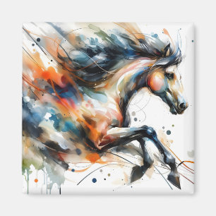 Abstract Watercolor Running Horse Magnet