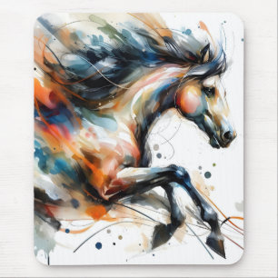 Abstract Watercolor Running Horse Mouse Mat