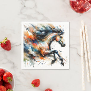 Abstract Watercolor Running Horse Napkin