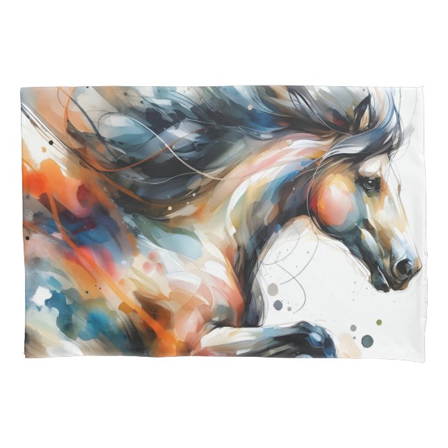 Abstract Watercolor Running Horse Pillowcase (Front)