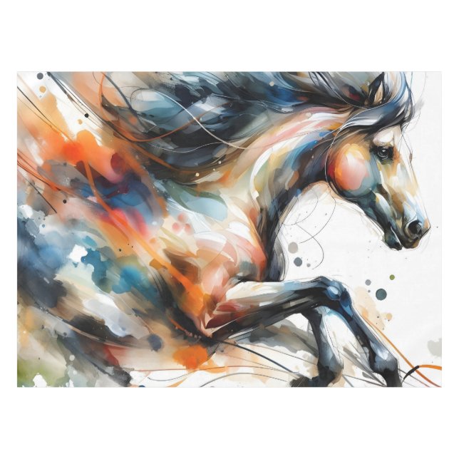 Abstract Watercolor Running Horse Tablecloth (Front (Horizontal))
