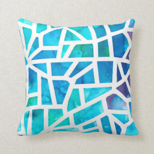 Abstract Watercolor Sea Glass Turquoise Blue Cushion