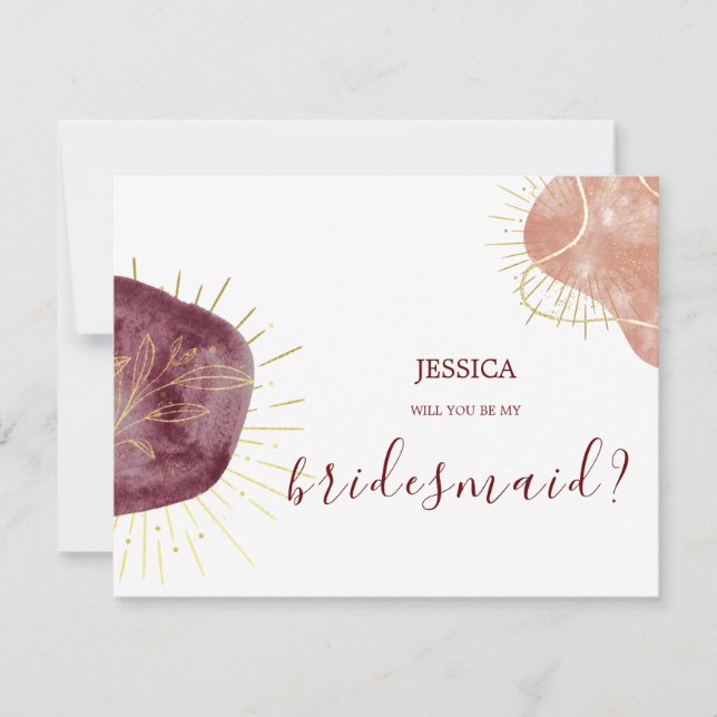Abstract Watercolor Shape Bridesmaid Proposal Card (Front)