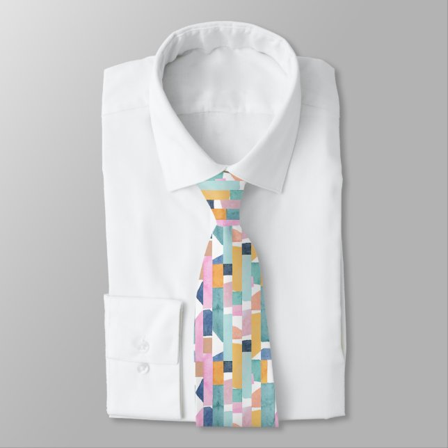 Abstract Watercolor Shape Pattern Tie (Tied)
