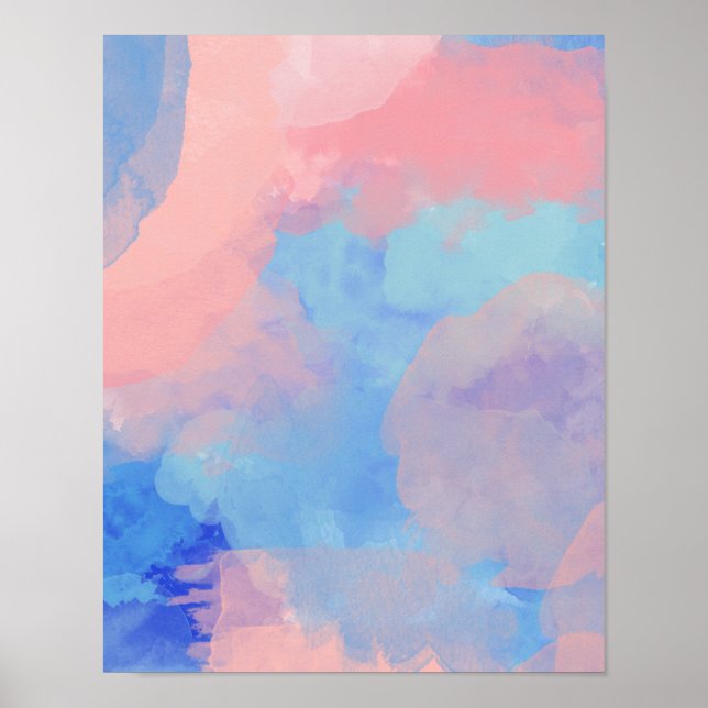 Abstract Watercolor Shapes in Blue and Blush Poster (Front)