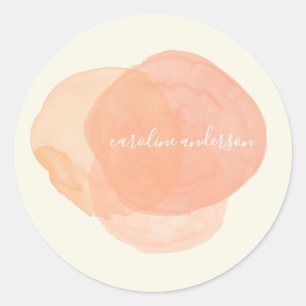 Abstract Watercolor Shapes in Peach Personalised  Classic Round Sticker