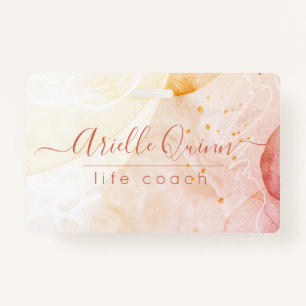 Abstract Watercolor Shapes Rose Script Life Coach ID Badge