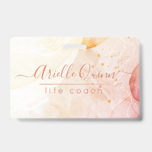 Abstract Watercolor Shapes Rose Script Life Coach  ID Badge