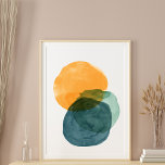 Abstract Watercolor Shapes Teal Organic Aesthetic Poster<br><div class="desc">An understated painting of organic abstract watercolor shapes in shades of mustard yellow and teal blue and green.</div>