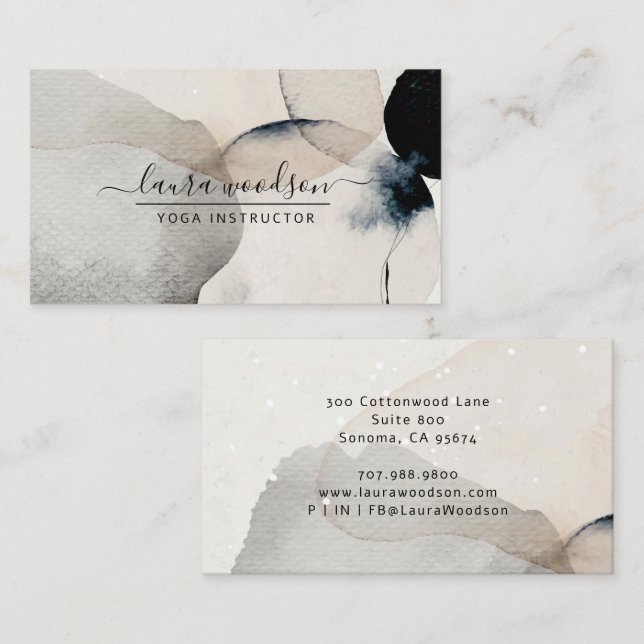 Abstract Watercolor Shapes Yoga Instructor Business Card (Front/Back)