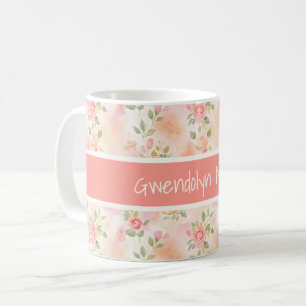 Abstract Watercolor Small Peach Pink Flowers Coffee Mug