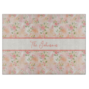 Abstract Watercolor Small Peach Pink Flowers Cutting Board