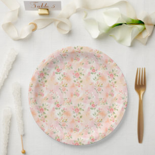 Abstract Watercolor Small Peach Pink Flowers Paper Plate