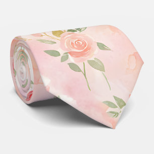 Abstract Watercolor Small Peach Pink Flowers Tie