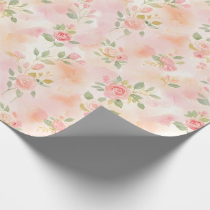 Abstract Watercolor Small Peach Pink Flowers Wrapping Paper