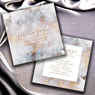 Abstract Watercolor Smoky Blue And Gold  Square Business Card