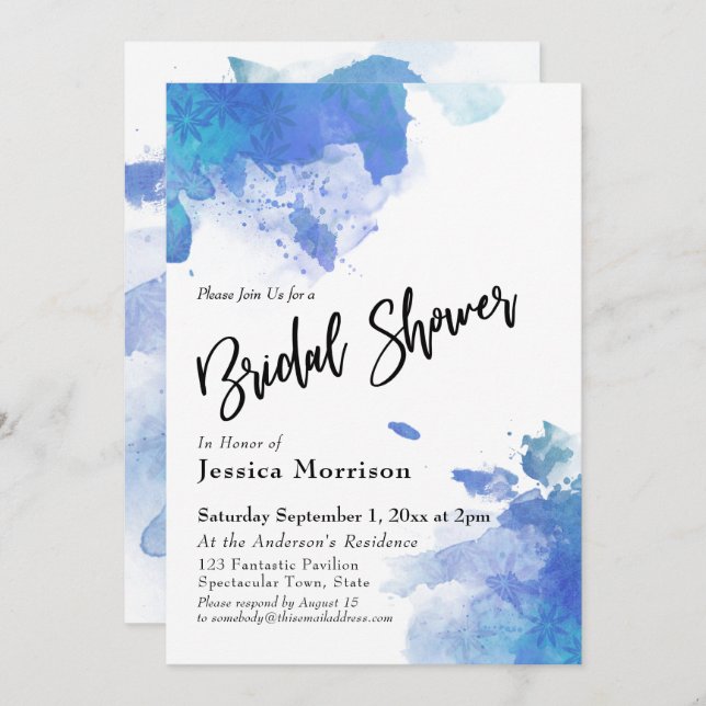 Abstract Watercolor Splashes Bridal Shower Invitation (Front/Back)