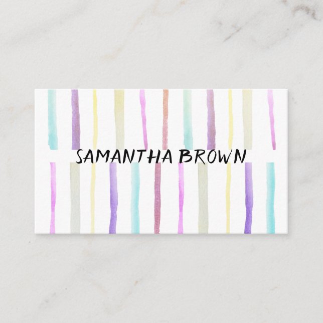 abstract watercolor stripes colourful modern custo business card (Front)