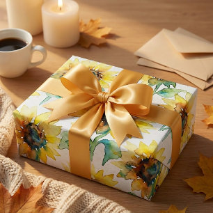 Abstract Watercolor Sunflowers Seamless Pattern Wrapping Paper