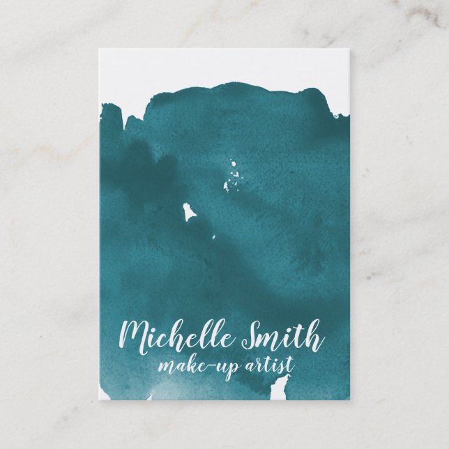 Abstract watercolor teal colour splash brush strok business card (Front)